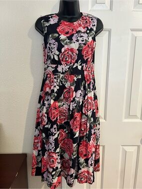 Emily & Fin Midi Floral Dress in Black and Red